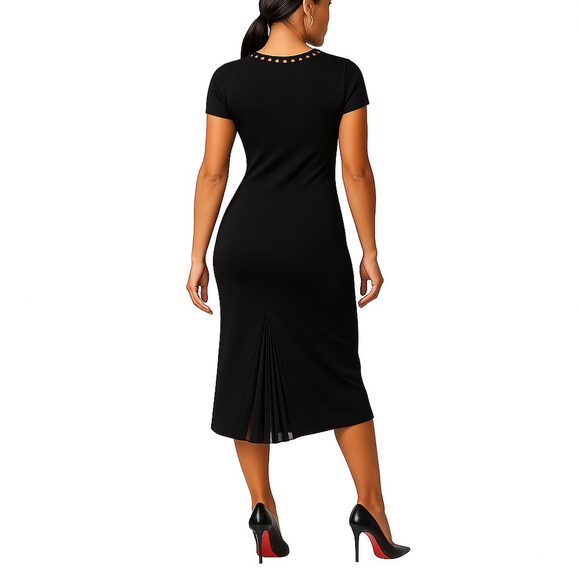 Bottega Veneta Black Knit Silk Blend Dress Cutout Neckline Pleated Back 46 / 10 - Picture 1 of 15